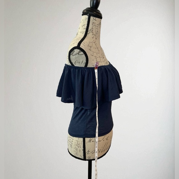 Navy Off-Shoulder Ruffle Top - Picture 3 of 5